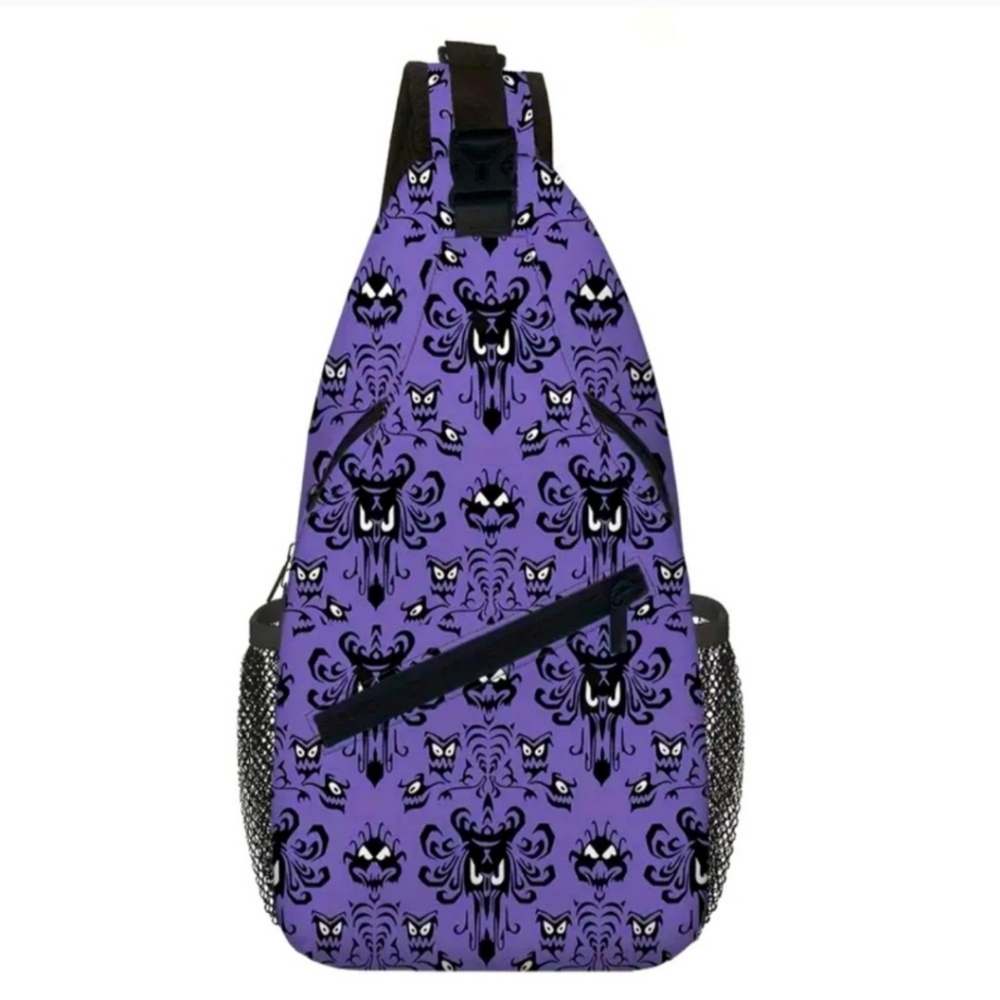 Purple Patterned Sling Backpack for Women